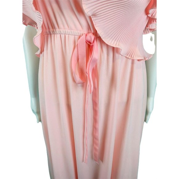 Vintage 70s Maxi Dress Womens S Light Pink Accordion Pleat Flutter Bodice Vicky - Picture 5 of 10